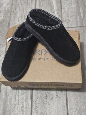 BearPaw Black Suede Slip-On Mule Loafers Size 6, Brand New